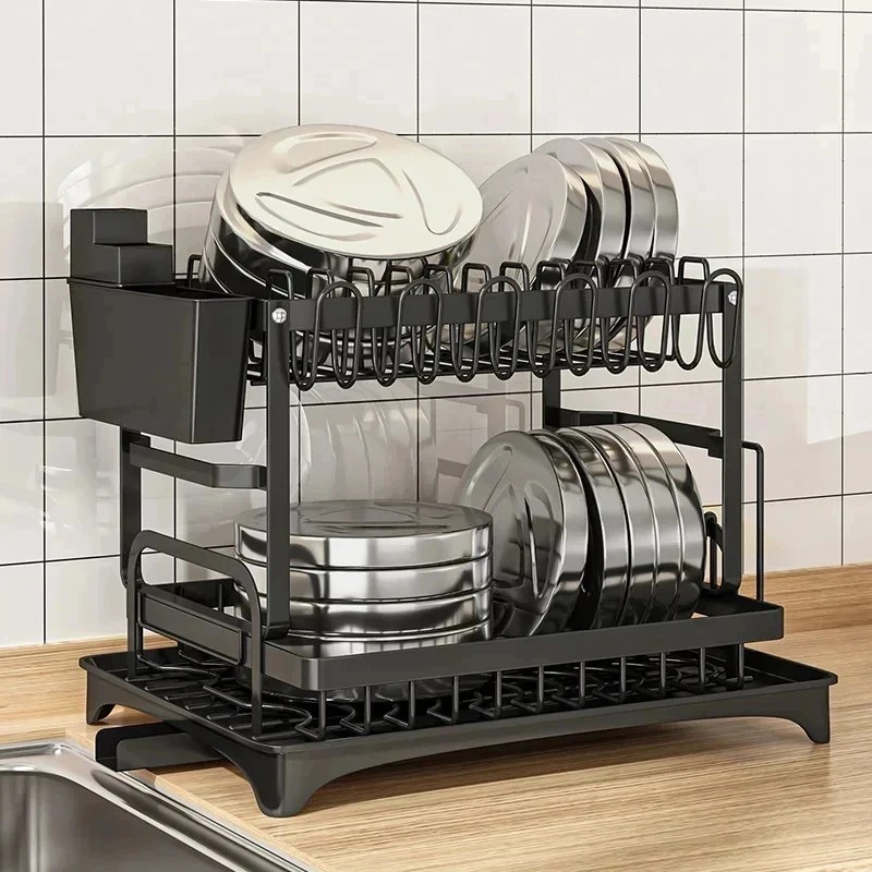 Over Sink Dish Drying Rack 2-Tier Stainless Steel Kitchen Shelf Cutlery Drainer