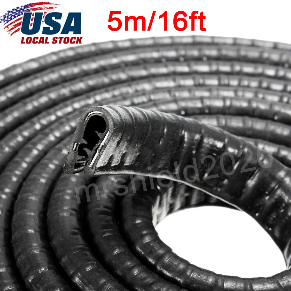 16FT Car Door Edge Guard Moulding Trim Rubber Edge Strip Seal Protector Black