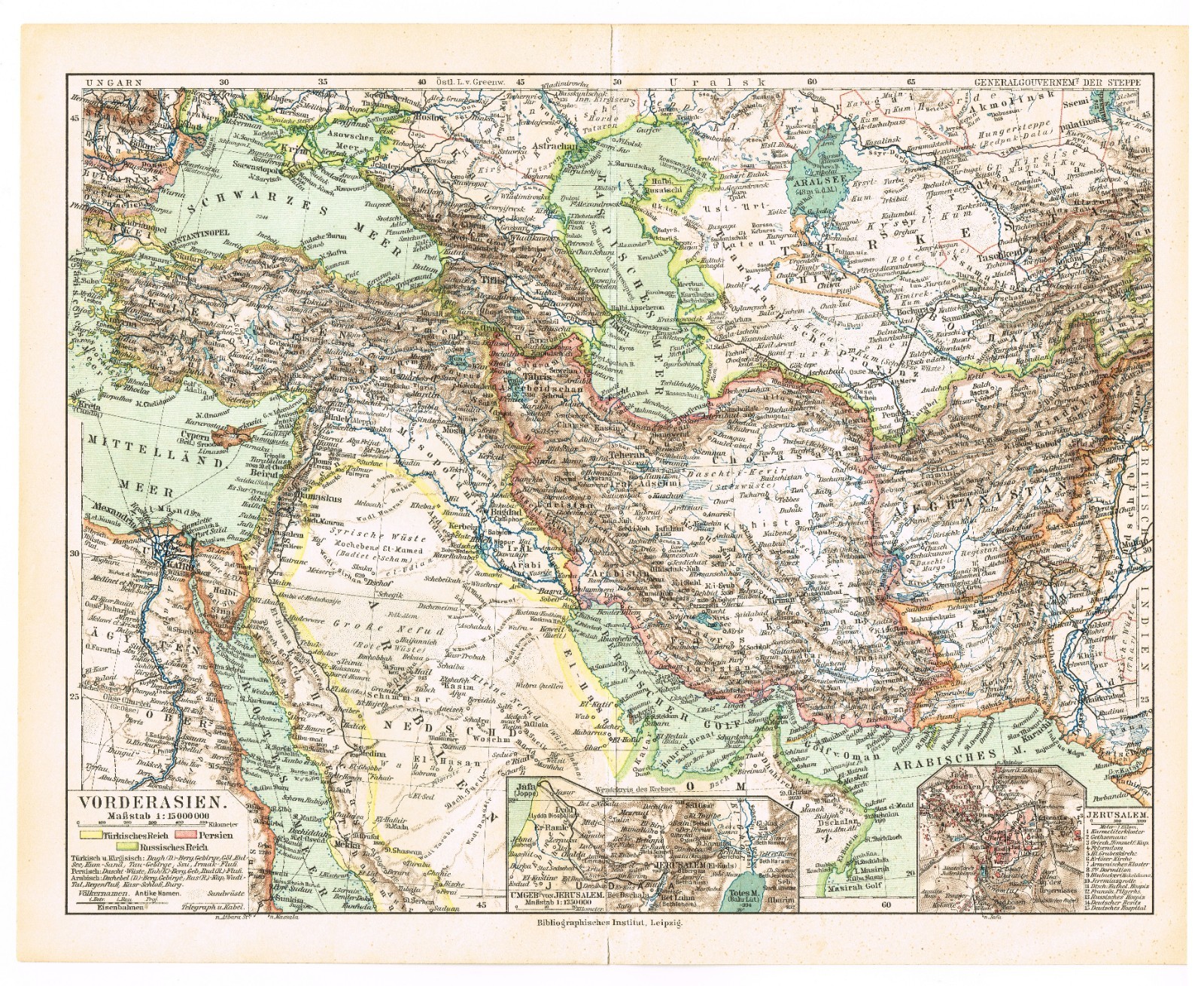 MIDDLE EAST 1909 PERSIA IRAQ IRAN Palestine Syria Caucasus Original  Vintage map