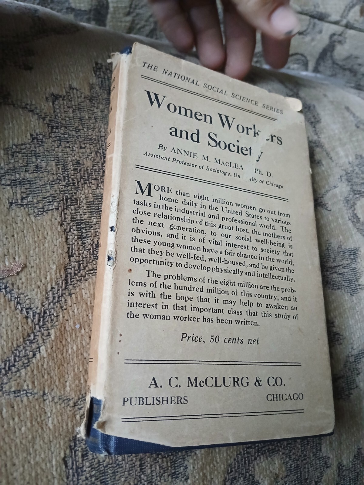 Dr Annie Marion Maclean   Women Workers and Society  1916 1st Ed  Scarce  DJ