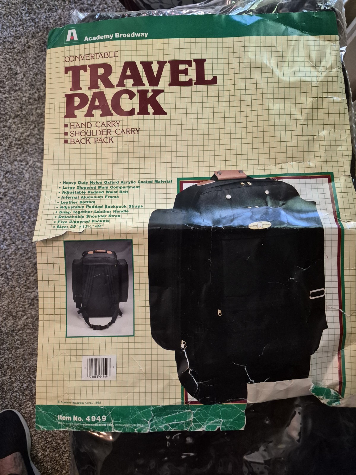 Vintage 1980s Academy Broadway Conv Travel Pack 3 Way Carry New Old Stock NIB