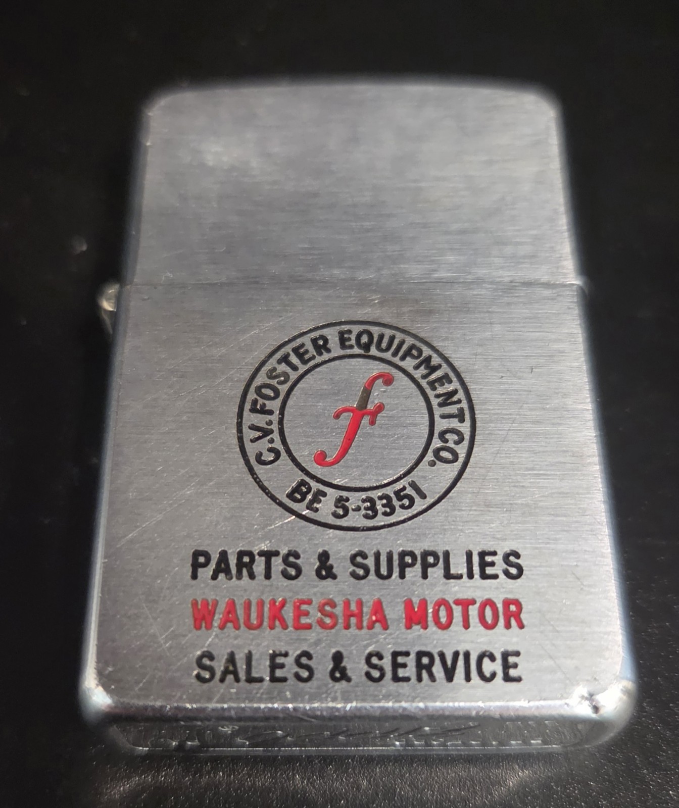 Vintage 1957  Zippo C V Foster Equipment Waukesha Motor Advertising Lighter 