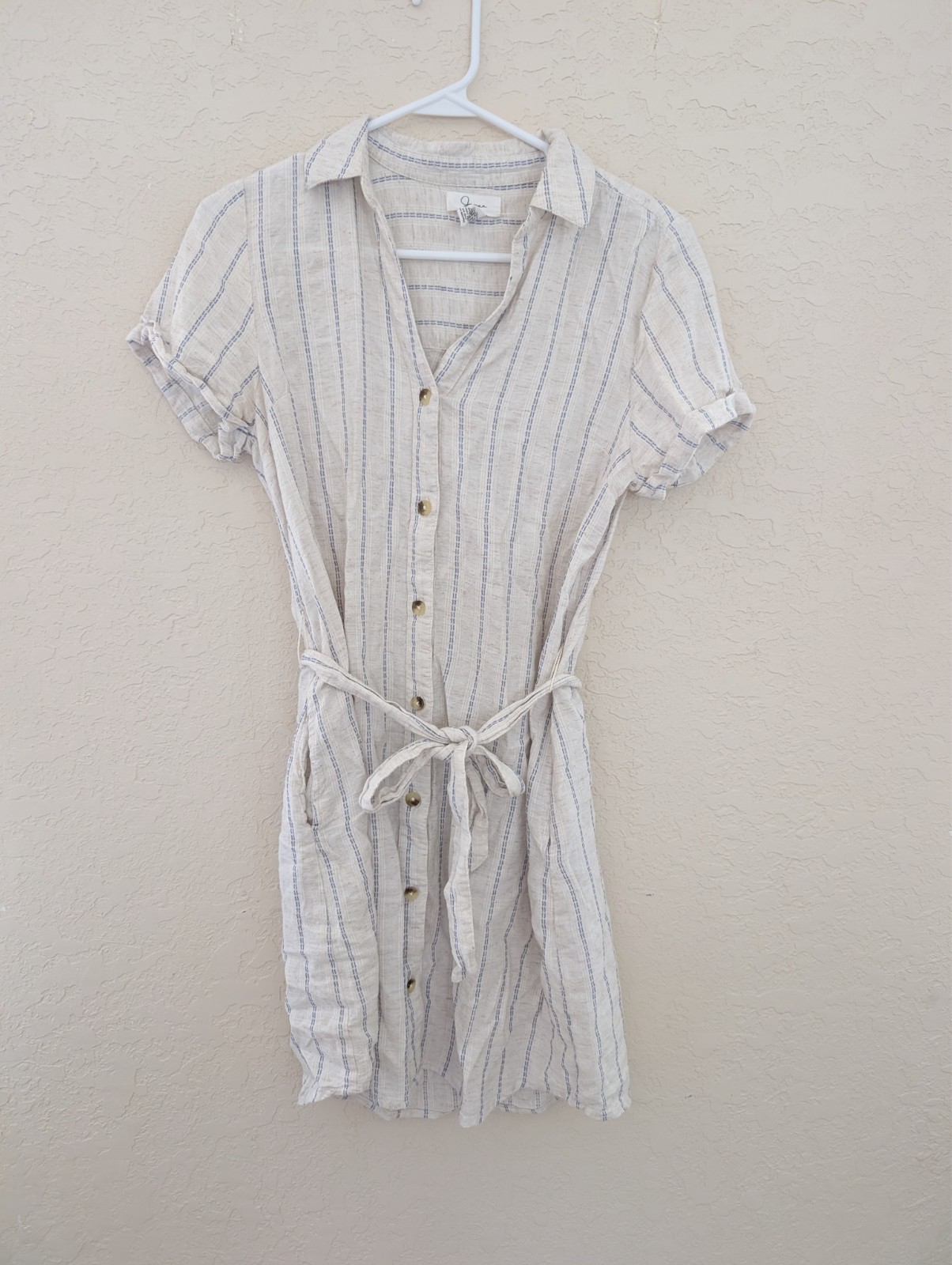 Japna Cotton Linen Belted Dress with Pockets Size L Summer Japna Cotton Linen Belted Dress with Pockets Size L Summer
