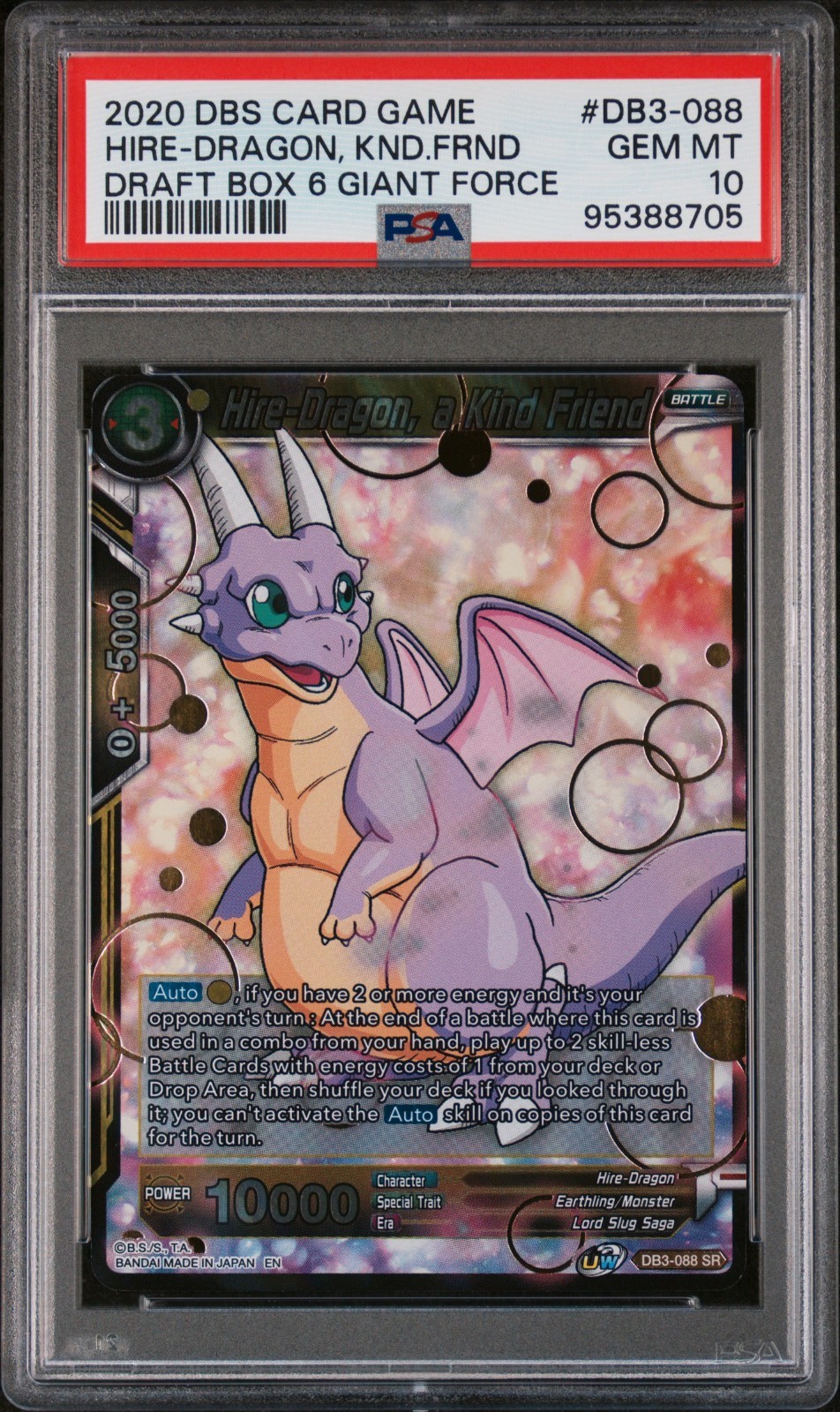 Bandai Dragon Ball Super Hire-Dragon, a Kind Friend DB3-088 SR Foil PSA 10