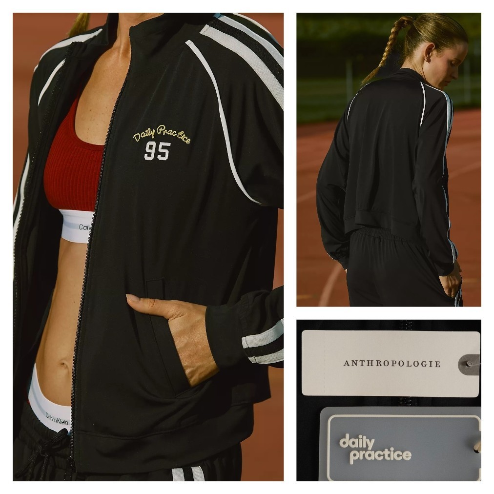 Anthropologie Daily Practice Zip-Up Knit Jacket Black & White Large NWT $138