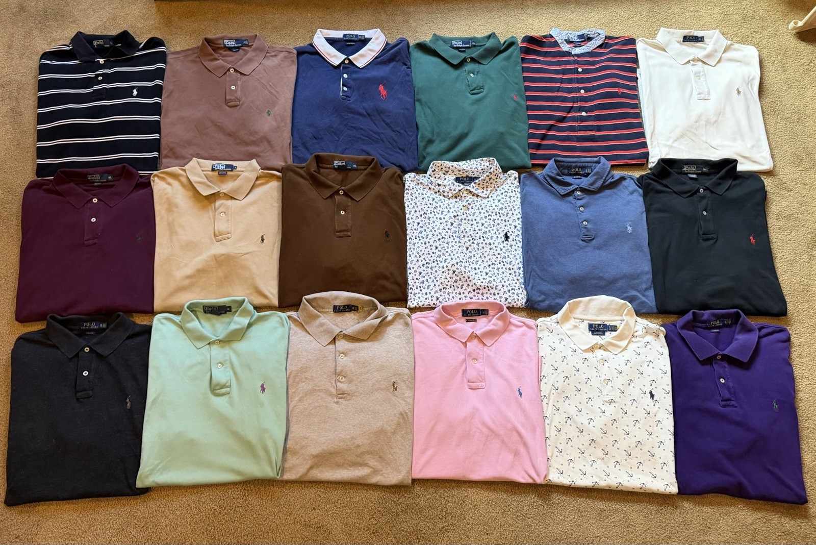 Polo Ralph Lauren Lot Of 18 Bundle Polo Shirts Mens M-2XL Multicolor Pony Logo