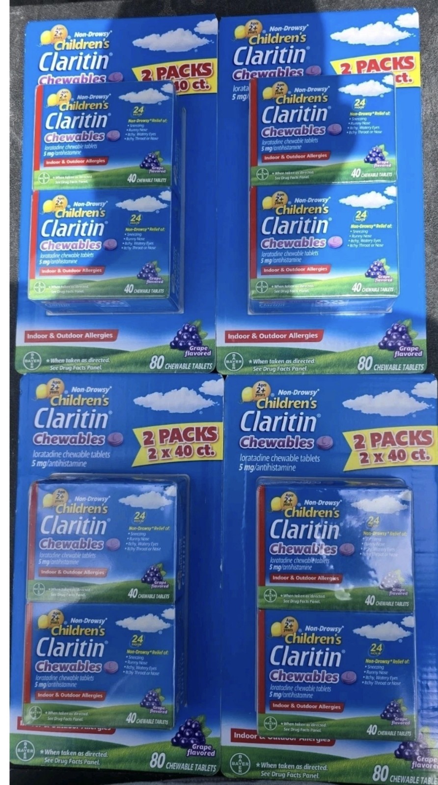 Children\'s Claritin Chewable 5mg 40 X 8 = 320 Grape Tablets 8/2026 