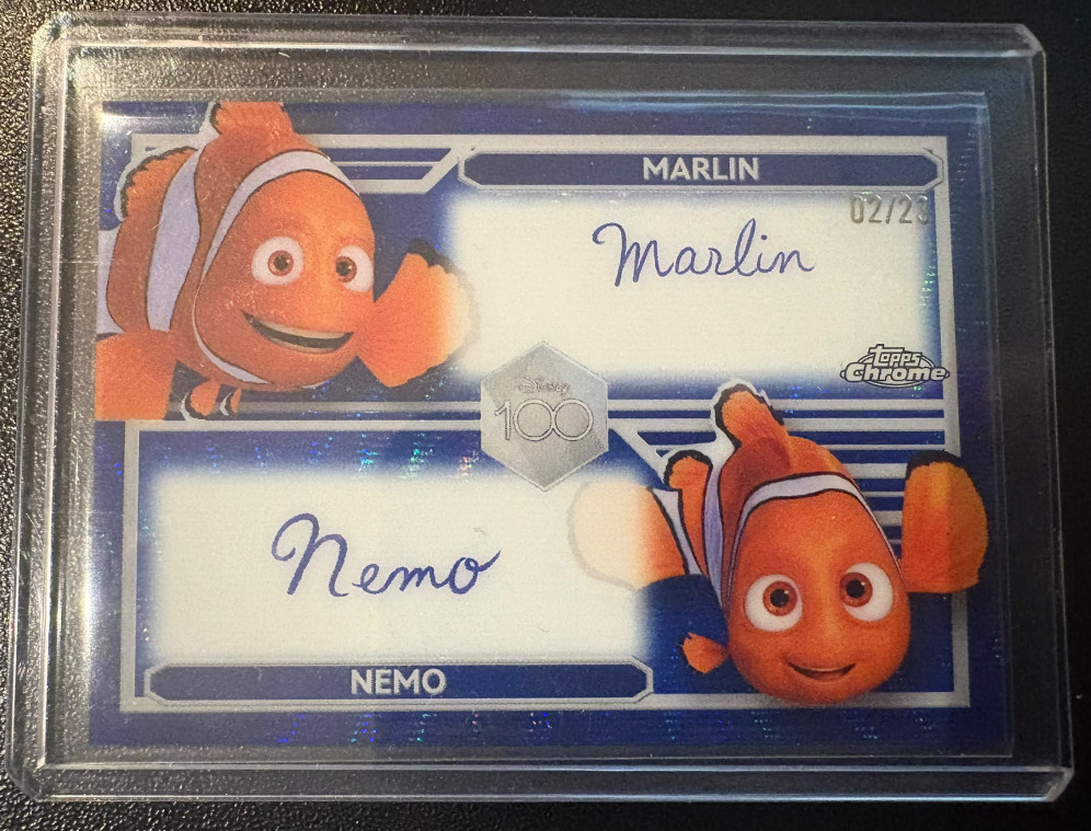 2023 Topps Chrome Disney 100 Nemo Marlin Blue Wave Refractor Dual Auto /23