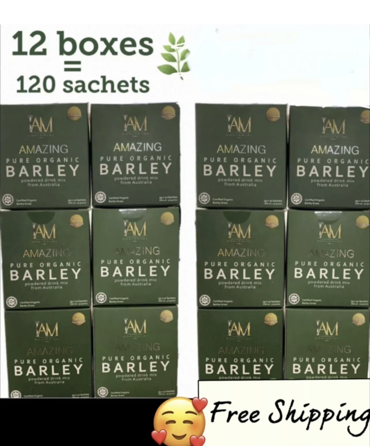 IAM Amazing Pure Organic Barley Power Drink Mix 12 Boxes Or 120 Sachett
