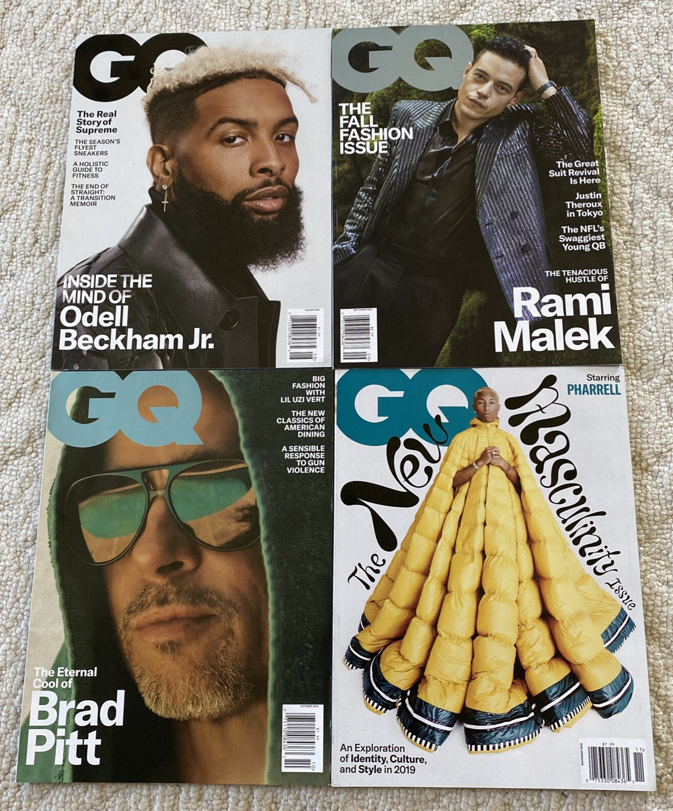 GQ Magazine 2019 Aug. Sept. Oct. Nov. Beckham Jr. Rami Malek, Brad Pitt 4 issues GQ Magazine 2019 Aug. Sept. Oct. Nov. Beckham Jr. Rami Malek, Brad Pitt 4 issues