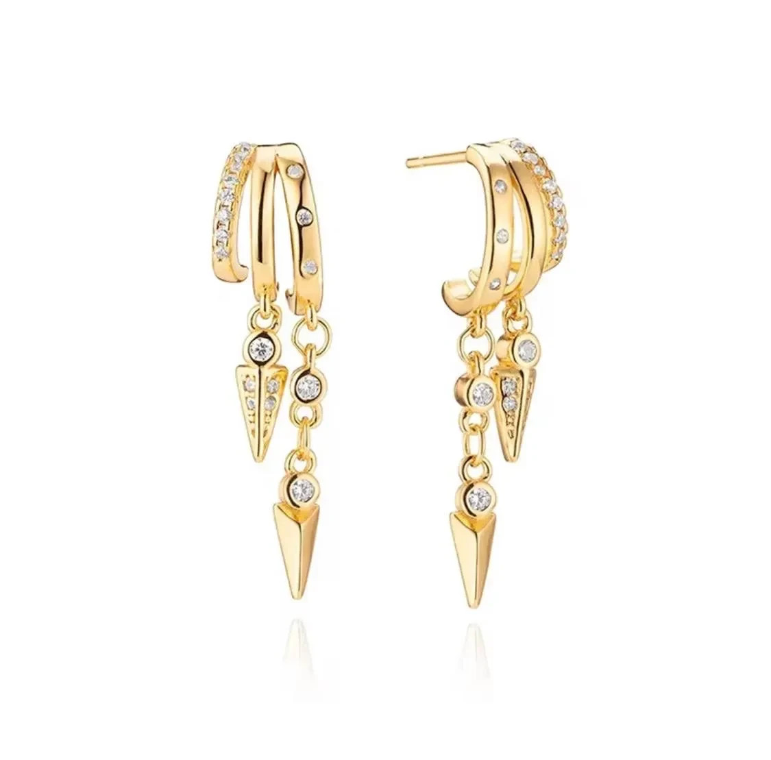 Triple 18K gold-plated huggie earrings