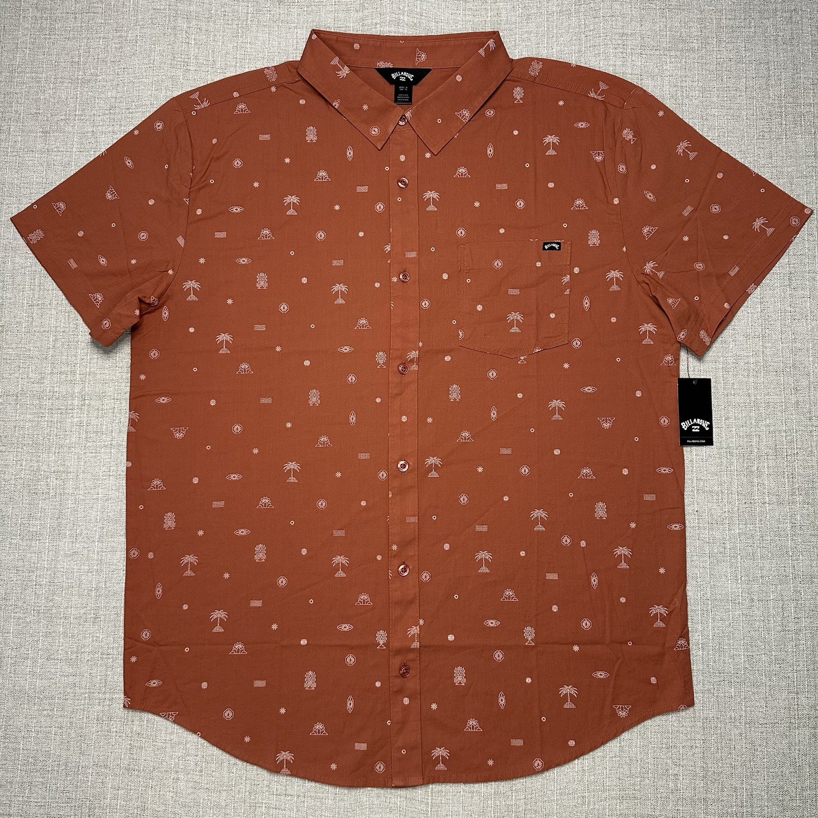 NWT Billabong Button-Up Shirt Chase S/S Coral Beach Surf Boat Mens XL - MSRP $66