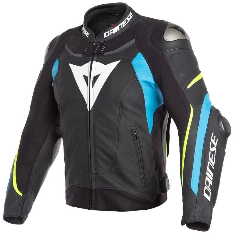 Dainese Super Speed 3 Leather Motorcycle Jacket CE Armored Track Sport Blue Fluo
