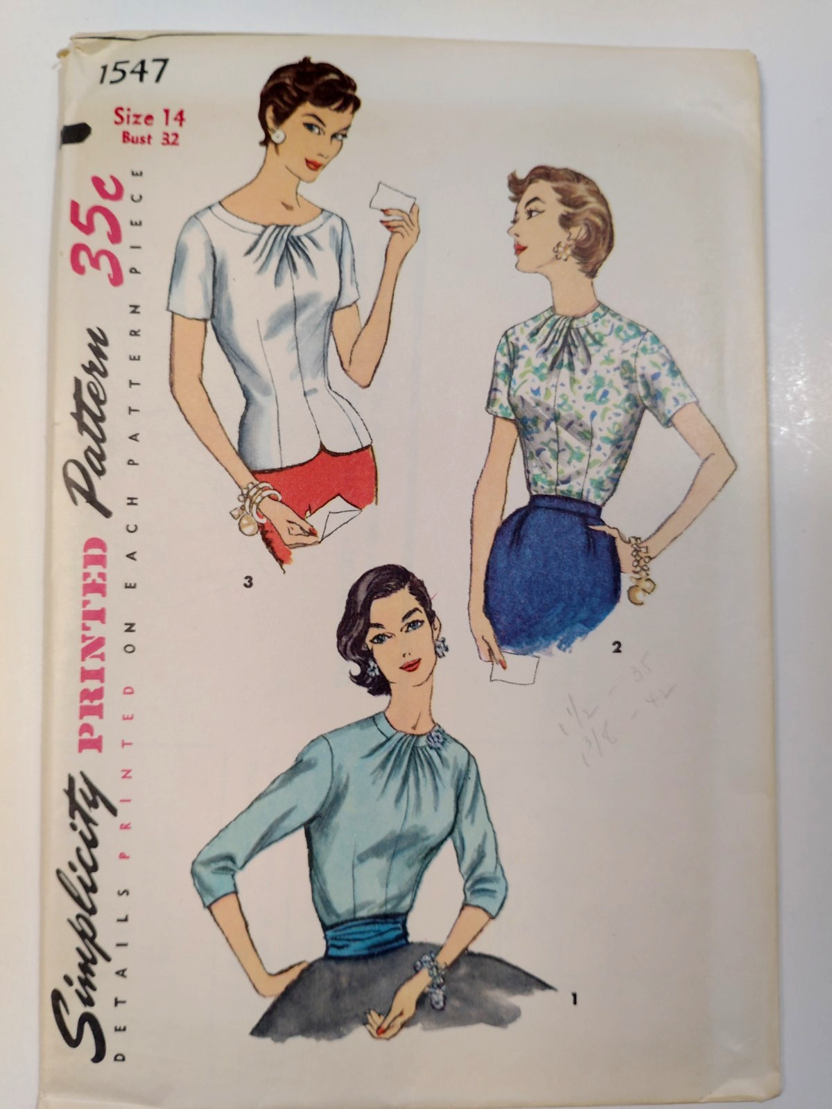 Simplicity 1547 Blouse Overblouse Sewing Pattern Ladies 14 VTG 50\'s UC Draped
