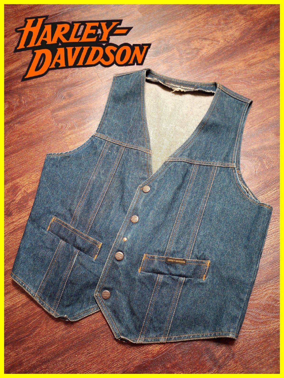 Vintage Harley Davidson 1970\'s AMF Denim Vest Insignia Snap Buttons Size - Large