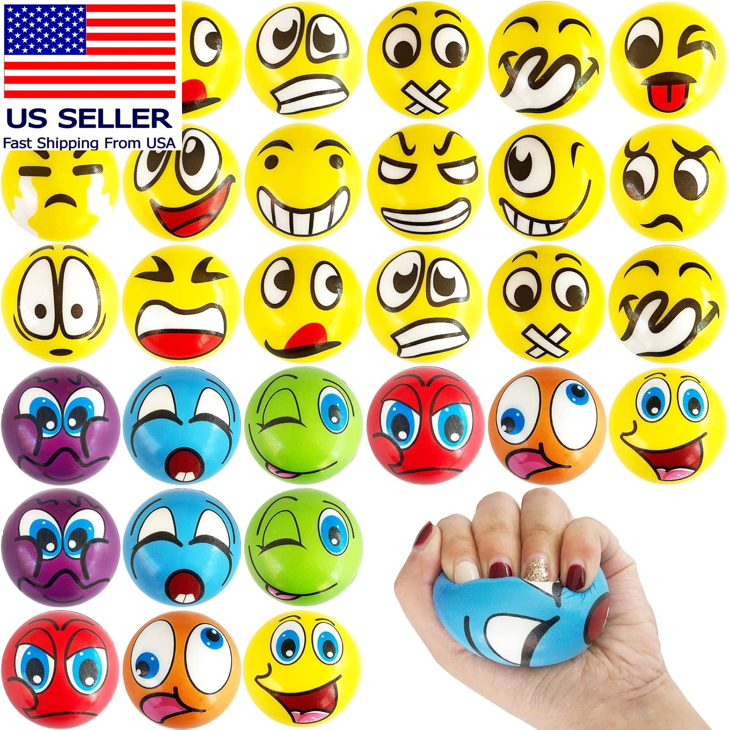 30 Pcs Face Stress Balls,2.5 Inch Funny Face Squeeze Balls,Emotion Squeeze Foam 30 Pcs Face Stress Balls,2.5 Inch Funny Face Squeeze Balls,Emotion Squeeze Foam