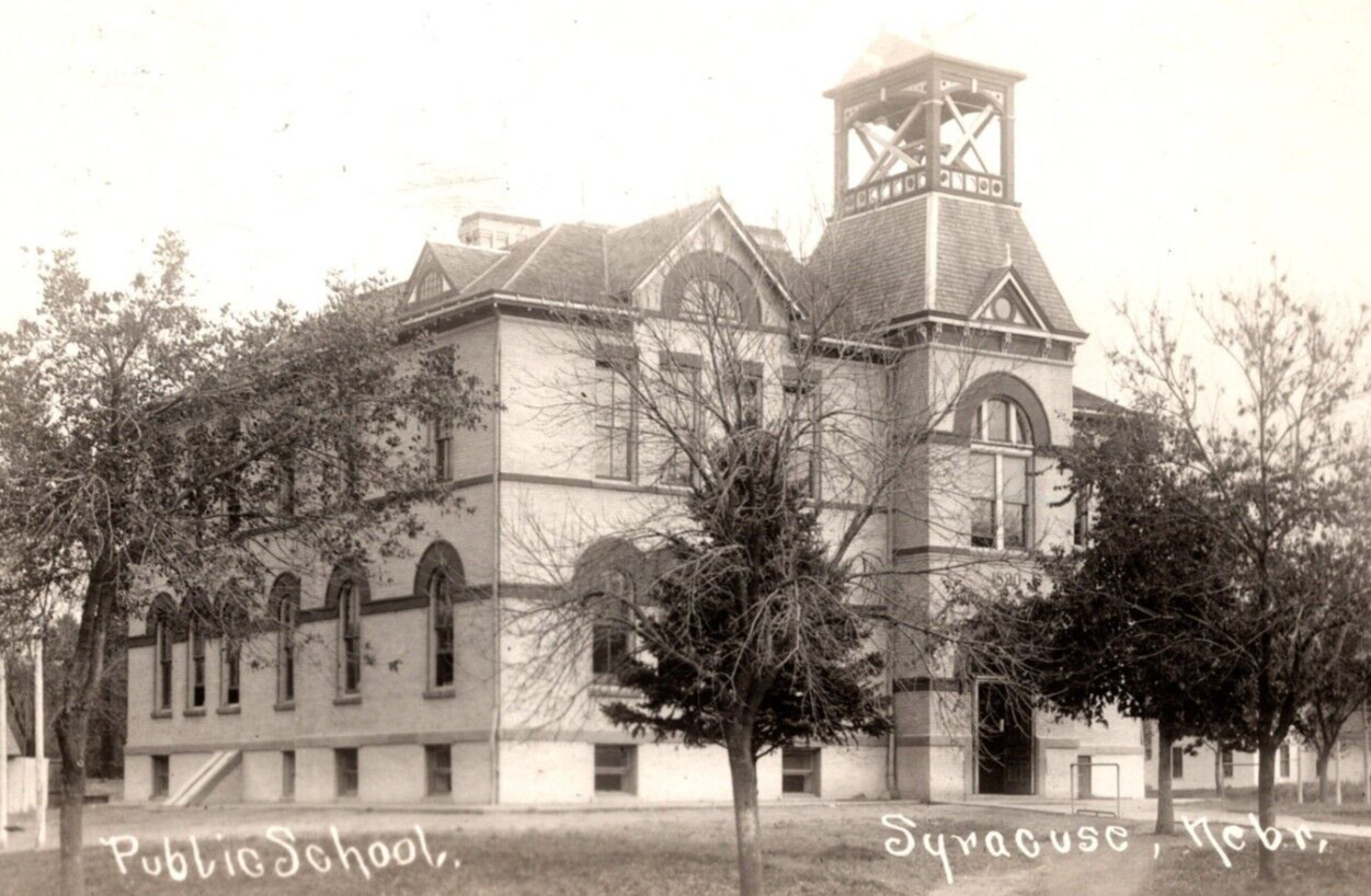 1916 RPPC Public School Building Landscape SYRACUSE Nebraska NE ANTIQUE Postcard