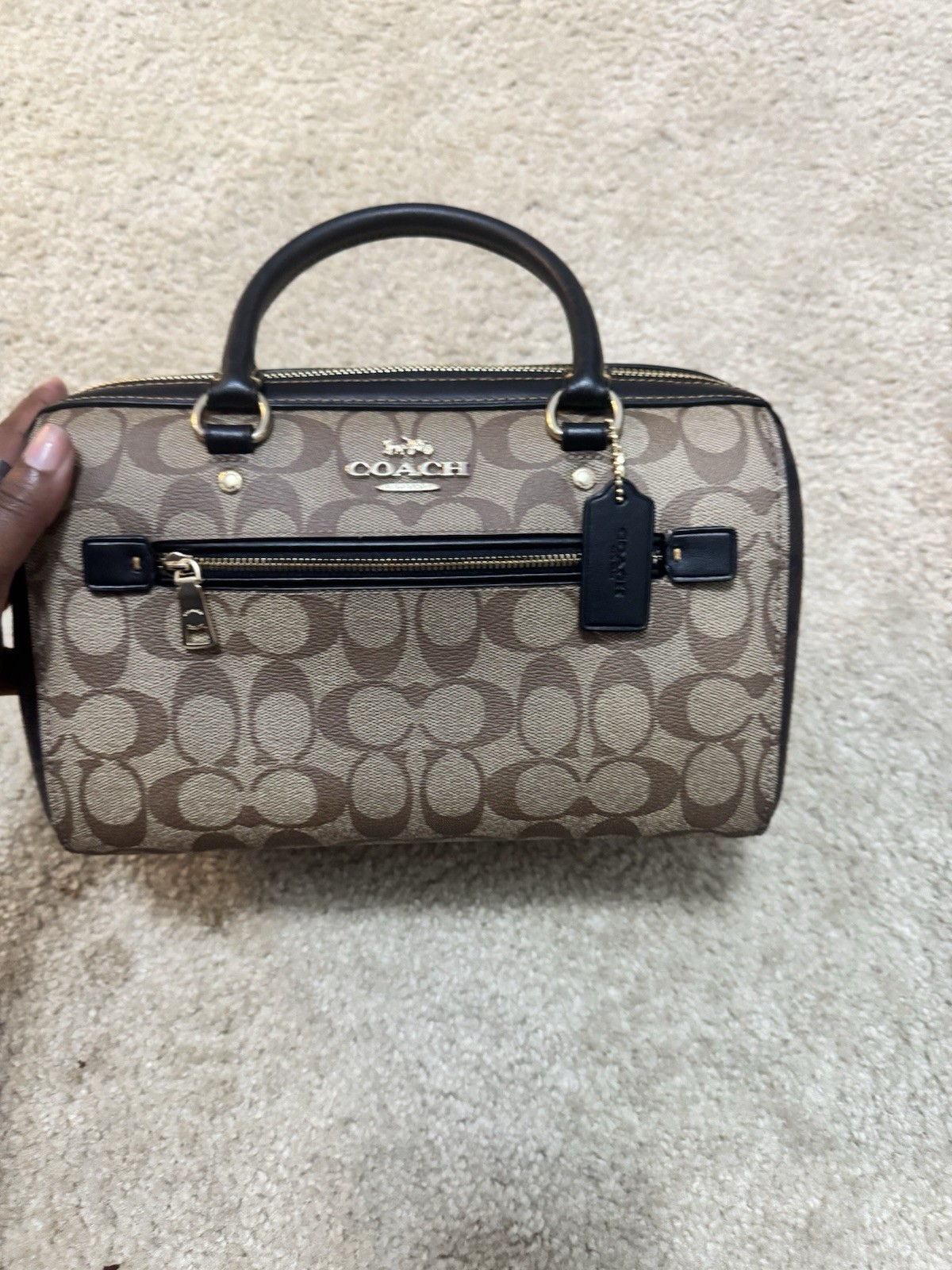 Coach Brown Signature Canvas Satchel With Dark Brown Trim Coach Brown Signature Canvas Satchel With Dark Brown Trim