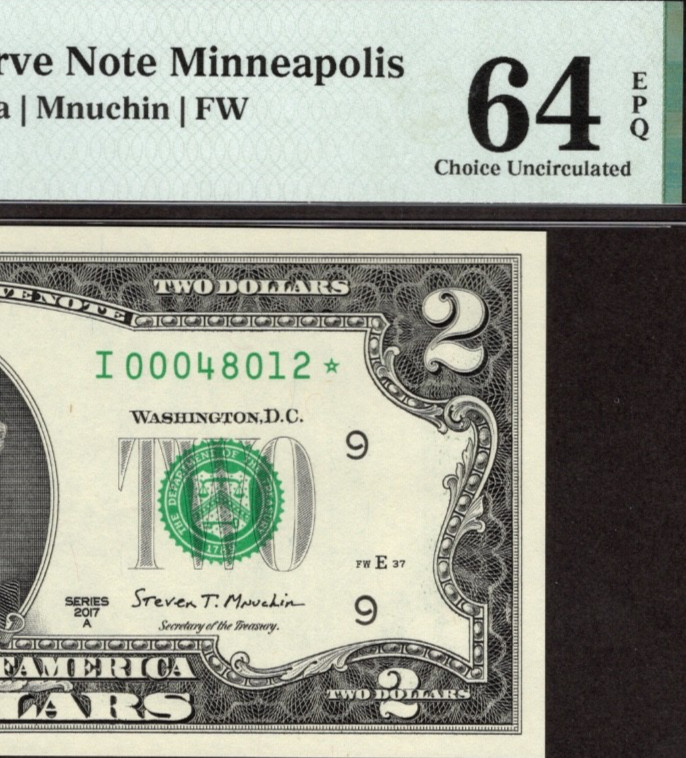 2017A $2 MINNEAPOLIS * STAR * ⭐️ FRN. PMG Choice Uncirculated 64 EPQ. Only 160K