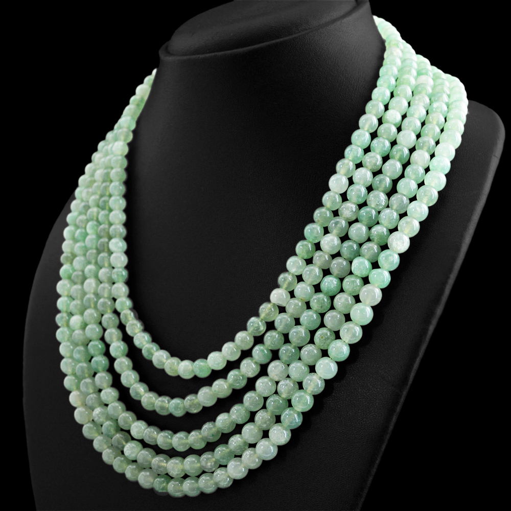 756.00 CTS NATURAL 5 STRAND GREEN AQUAMARINE ROUND SHAPE BEADS NECKLACE (DG)
