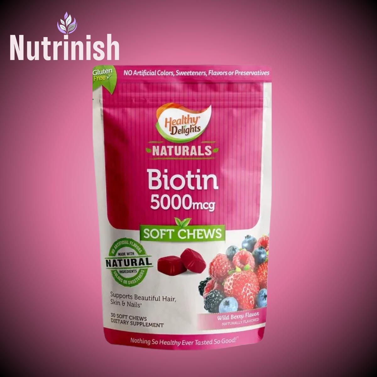 Healthy Delights Naturals Biotin Soft Chews Super Concentrated Berry flavor
