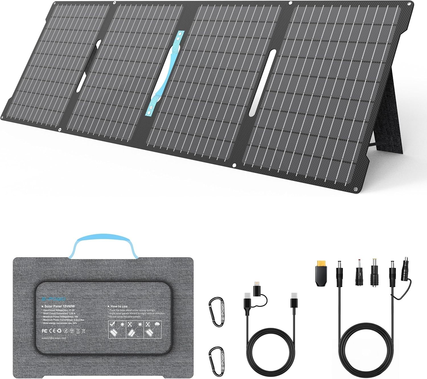 E POWO 60W Portable Solar Panel Charger Foldable USB C USB A DC
