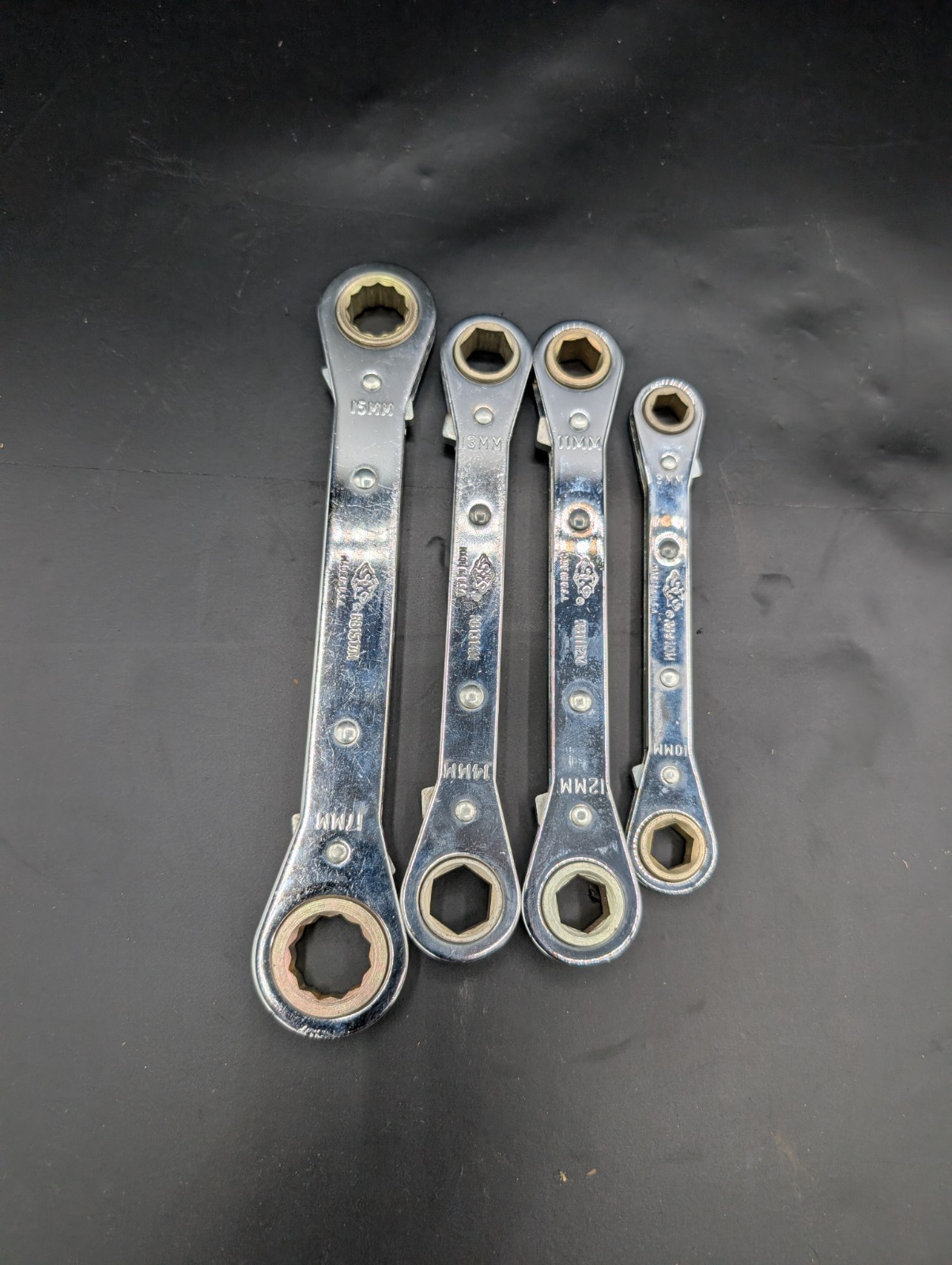 Rare SK Professional Tools USA Nos 4PC Metric Box End Ratcheting Wrench Set 340M Rare SK Professional Tools USA Nos 4PC Metric Box End Ratcheting Wrench Set 340M
