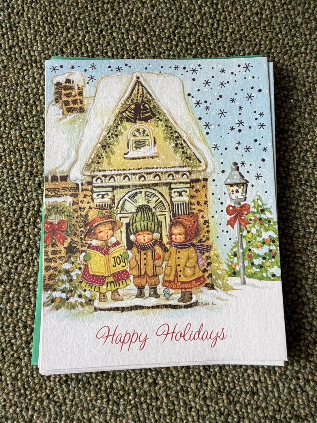 Vintage Fran Mar Moppets Holiday Cards Set of 6 Unused Christmas Carolers 1970s