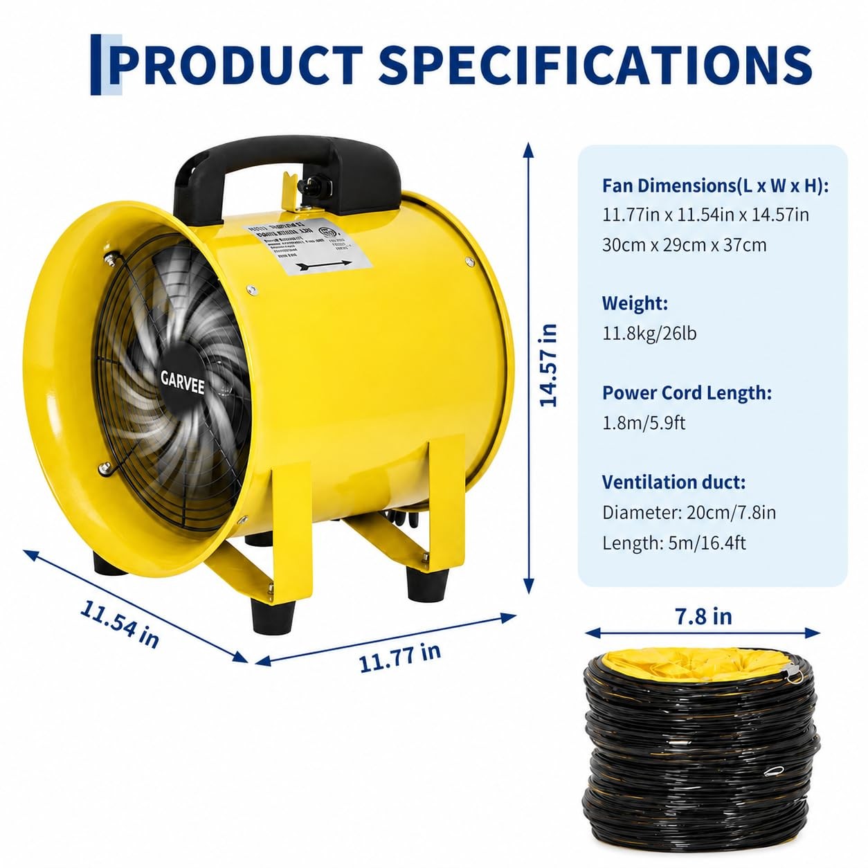 🔝8/10 INCH Heavy Duty Utility Blower Exhaust Fan with 16.4/32.8 ft Duct 3450RPM