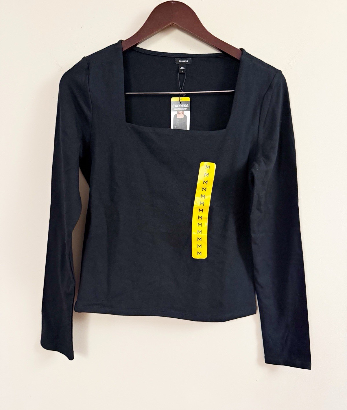 Express Black Square Neck Long Sleeve Top NEW Size Medium