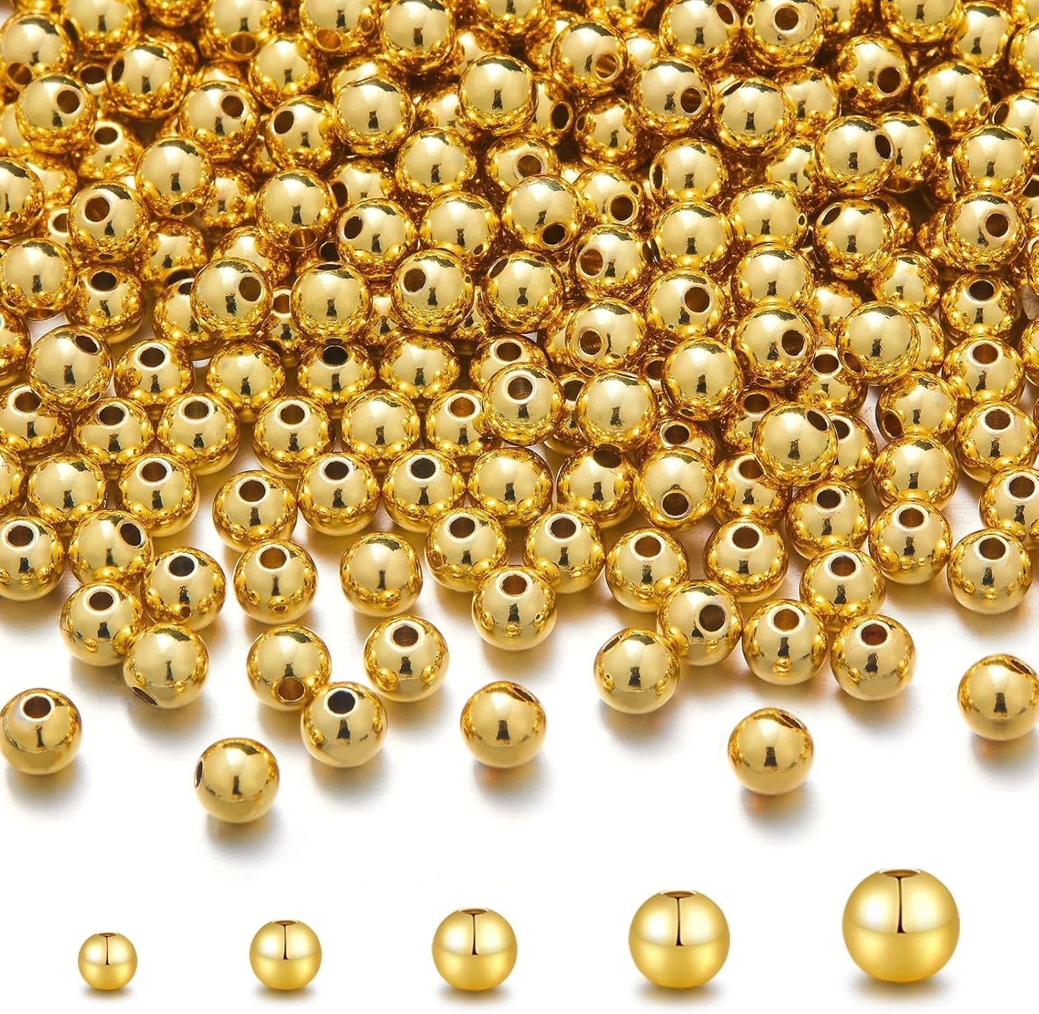 300Pcs 18K Gold Filled Beads for Bracelets 3Mm round Smooth Spacer Mini Seamless