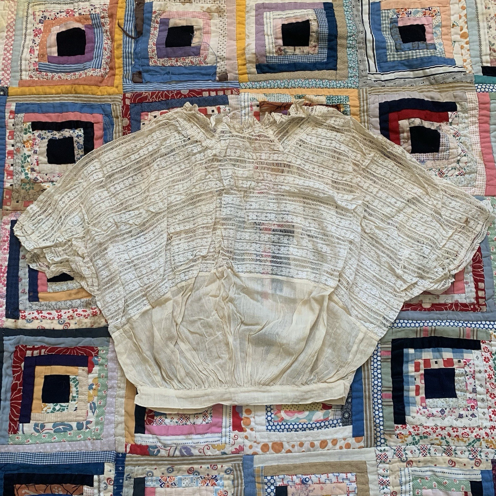 Slightly As Is Antique Edwardian Cream Silk & Exquisite Lace Sheer Top