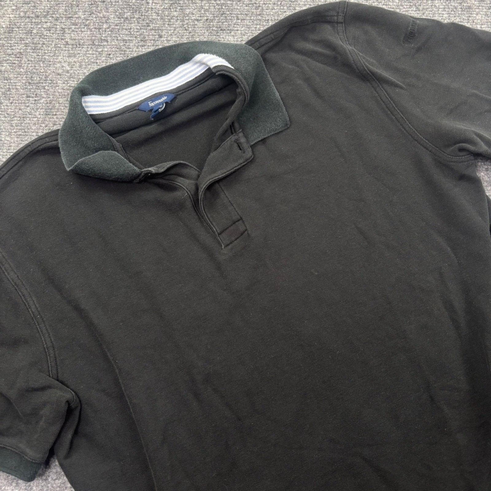 Faconnable Polo Shirt Size Large Black Pique Cotton Short Sleeve Men\'s