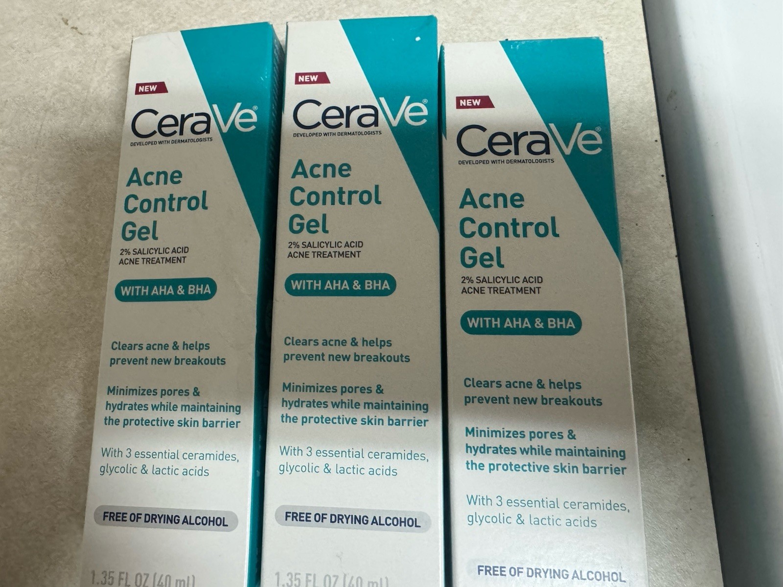3 Pack CeraVe Acne Control Gel 1.35 oz  2%Salicylic Acid Exp 2027 100% Seller