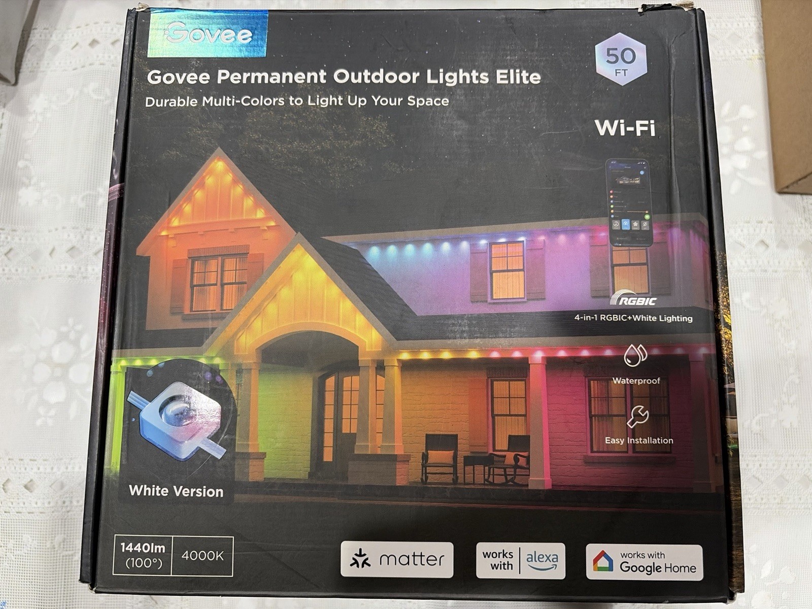 Govee Elite 50ft RGBICW White Permanent Outdoor Lights  New Open Box Christmas