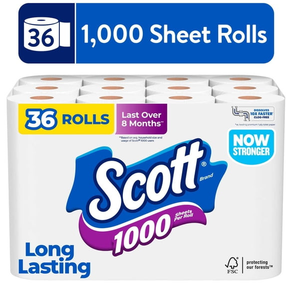 Scott 1000 Toilet Paper 36 Rolls 1-Ply Bath Tissue Septic Safe Clog Free Bulk Scott 1000 Toilet Paper 36 Rolls 1-Ply Bath Tissue Septic Safe Clog Free Bulk
