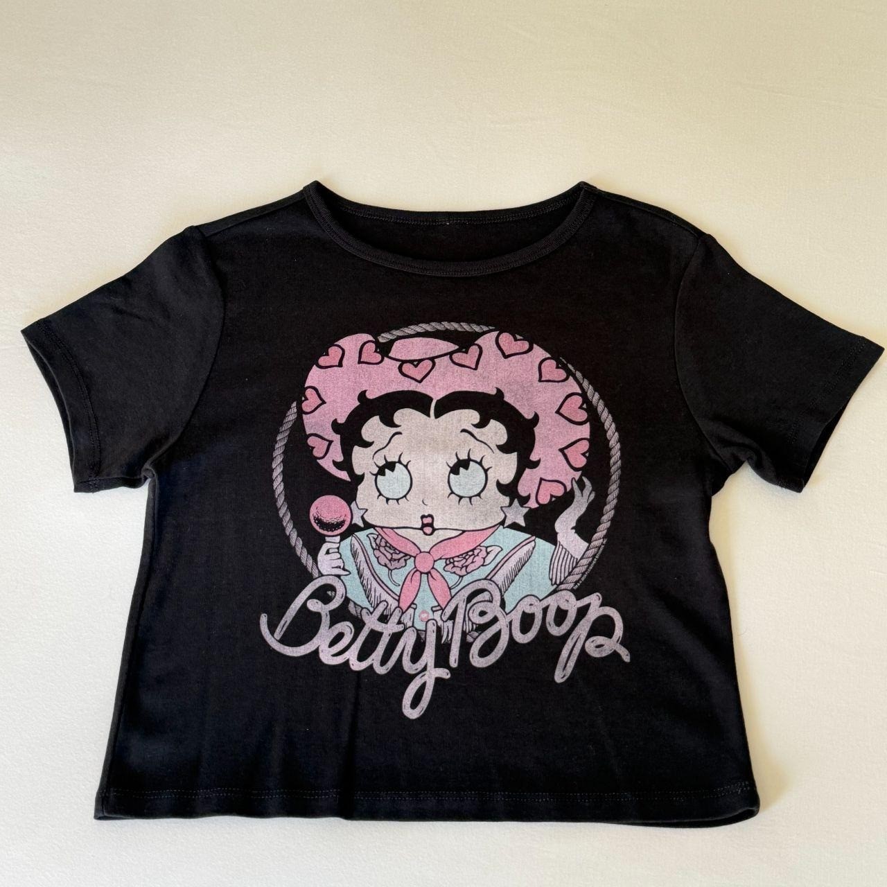 Betty Boop Cowgirl Heart Rope Graphic Baby Tee Black Pink Y2K Style Cropped Top Betty Boop Cowgirl Heart Rope Graphic Baby Tee Black Pink Y2K Style Cropped Top