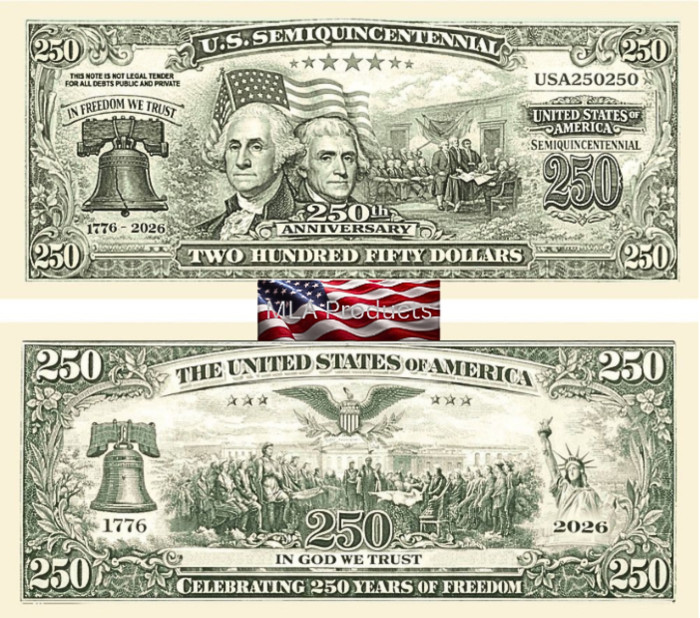 25 Pack America 250th Anniversary Dollar Bill Collectible USA Freedom Money Note