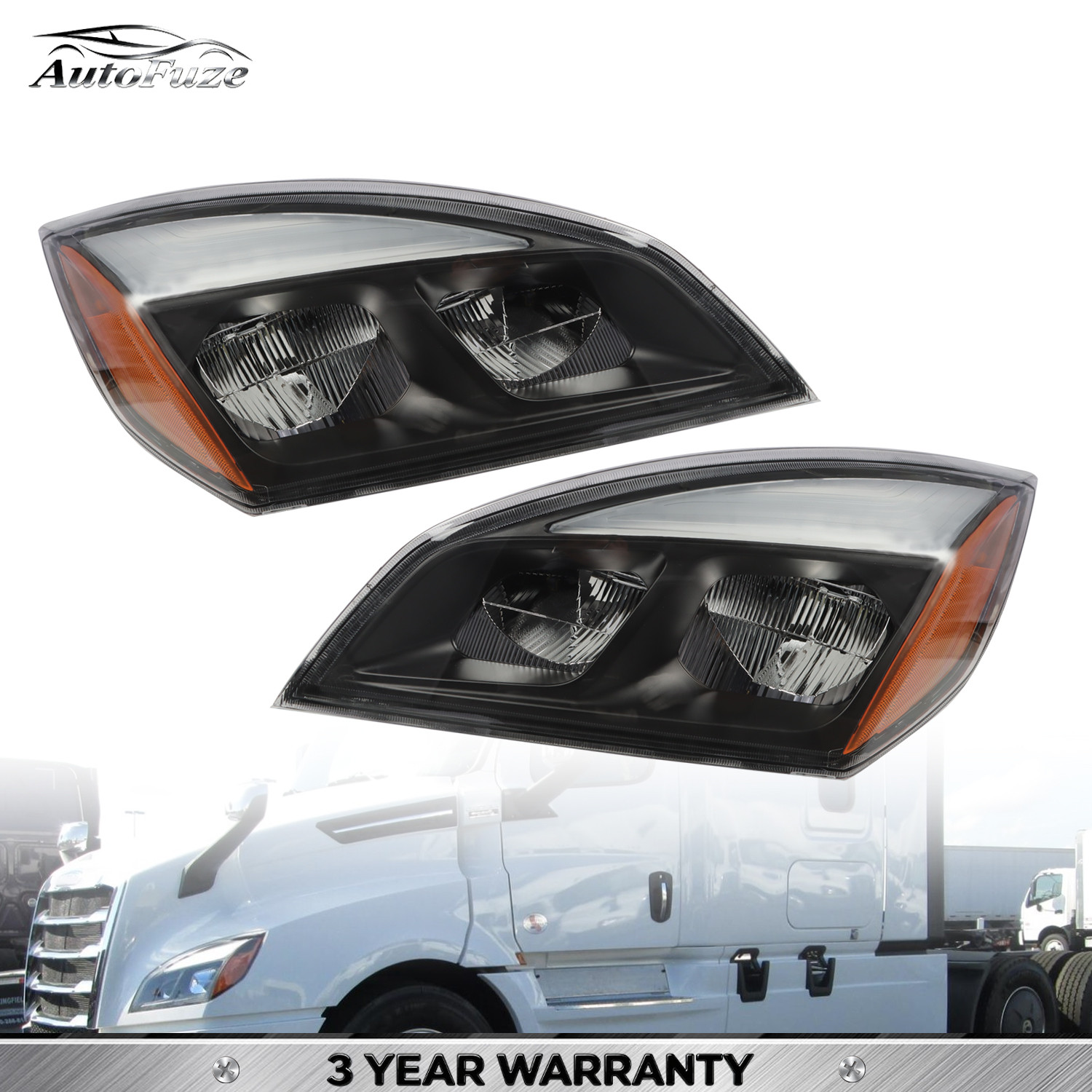 For 2018-2025 Freightliner Cascadia Pair Full LED Headlights Black Housing LH RH