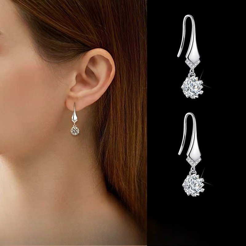 925 Silver Plated Women's Elegant Zircon Pendant Earrings Fashion Jewelry Gift