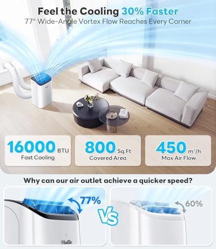 KOOLSILN 16,000 BTU INVERTER PORTABLE AIR CONDITIONER, COOLS UP TO - BLACK ON