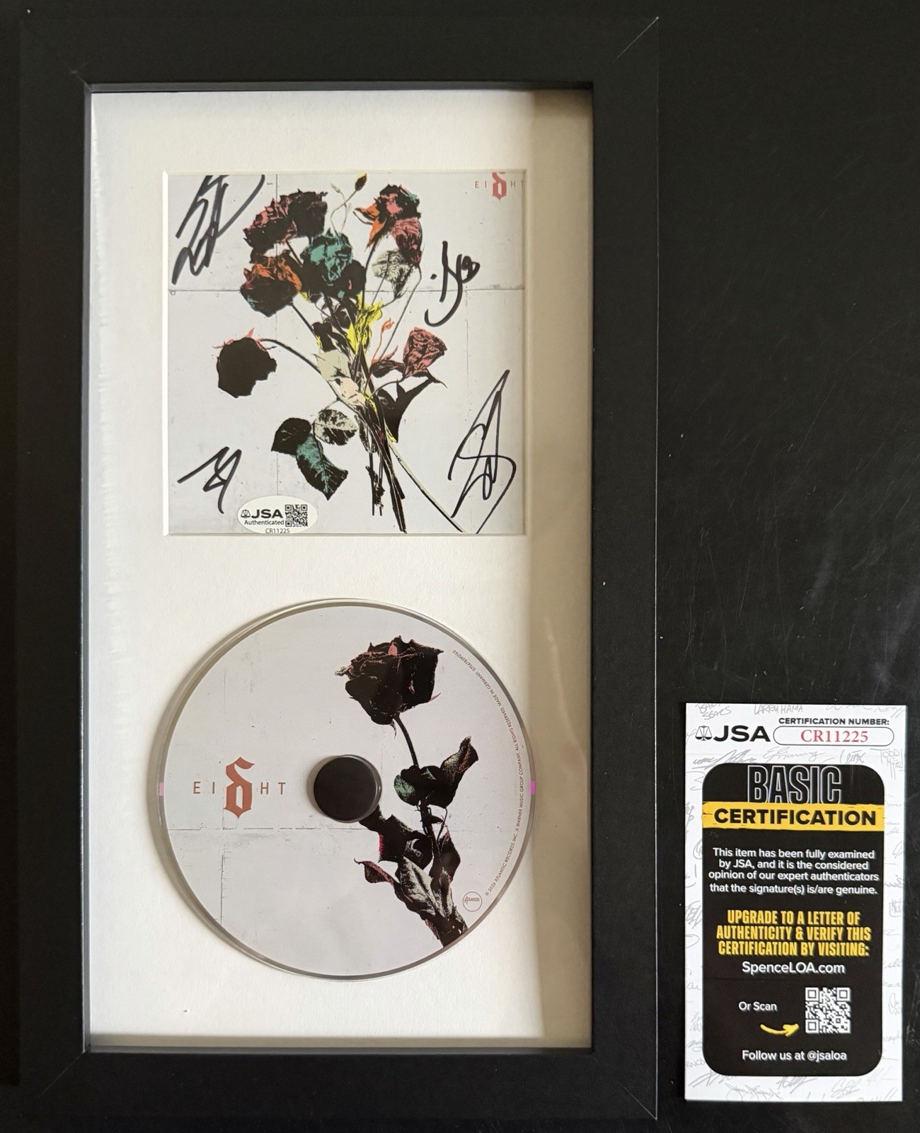BRENT SMITH +3 SIGNED SHINEDOWN “EI8HT” FRAMED CD FULL BAND JSA COA