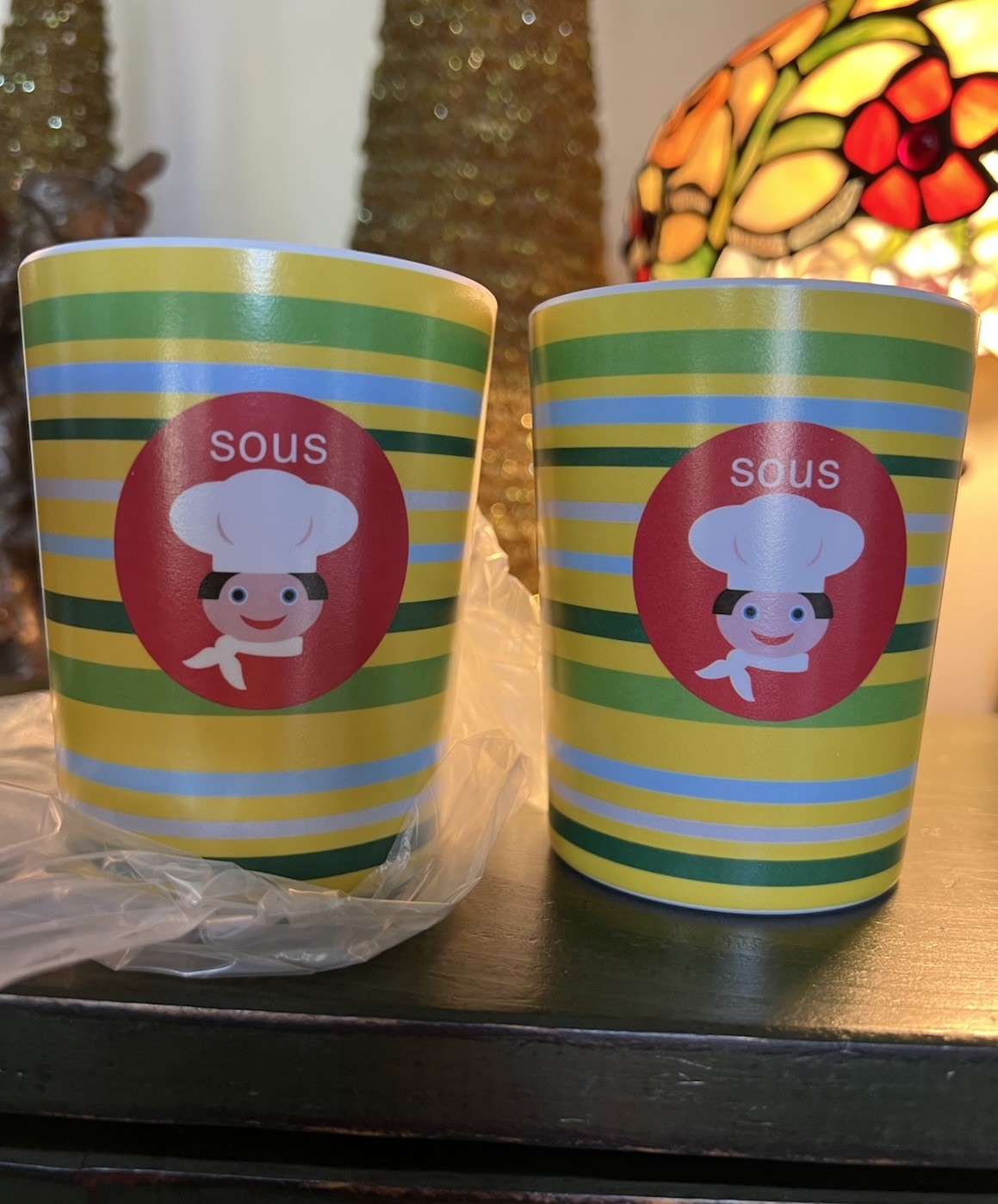 * SET of 2 * Jane Jenni SOUS CHEF Rare Child Kids Cup, Silly Funky Melamine NEW