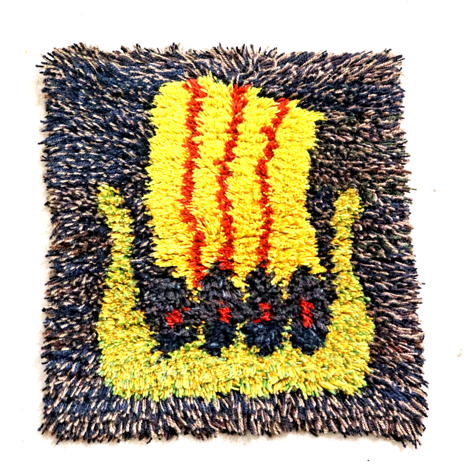 Vtg 70s Latch Hook Shag Rug Wall Hanging Danish Viking Longship Retro Mod MCM 22