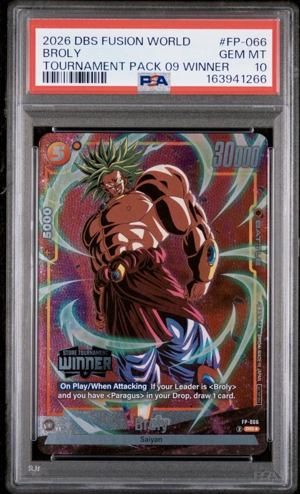 2026 DBS Fusion World Broly Promo #FP-066 Tournament Pack 09 Winner PSA 10 MINT