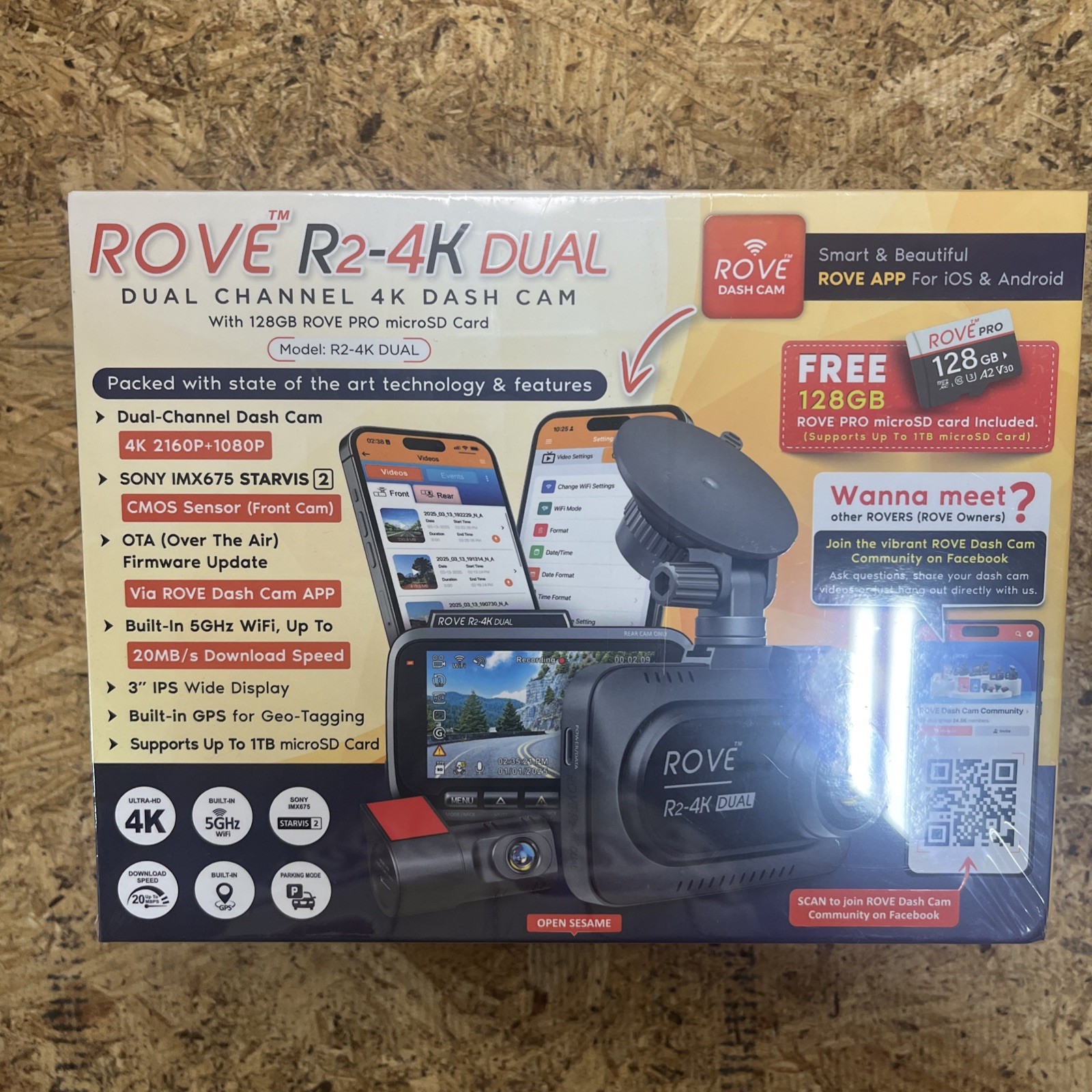 Rove R2-4K Dual Channel 4K Dash Cam with 128GB Pro MicroSD Card