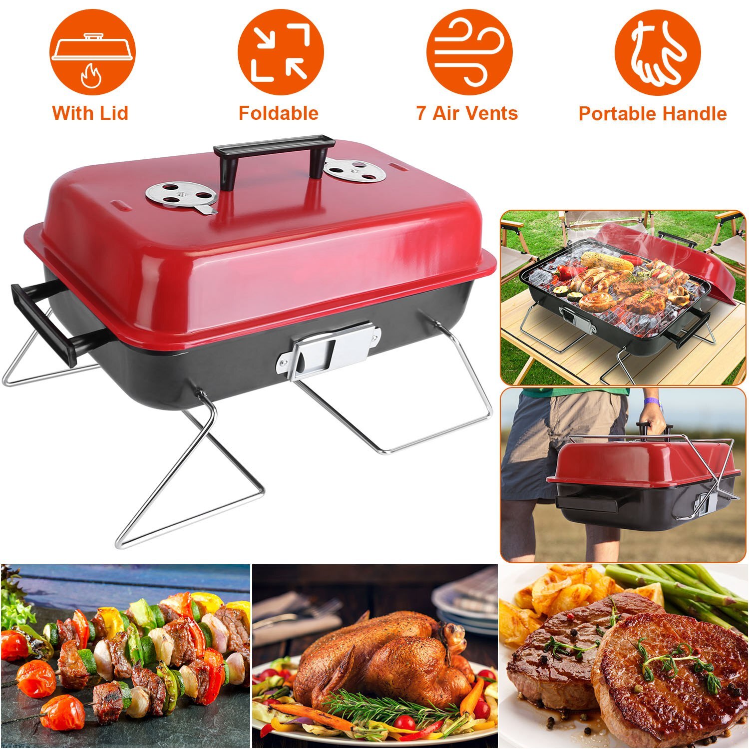 Folding Portable BBQ Charcoal Grill Compact Tabletop Mini Smoker Small Outdoor Folding Portable BBQ Charcoal Grill Compact Tabletop Mini Smoker Small Outdoor