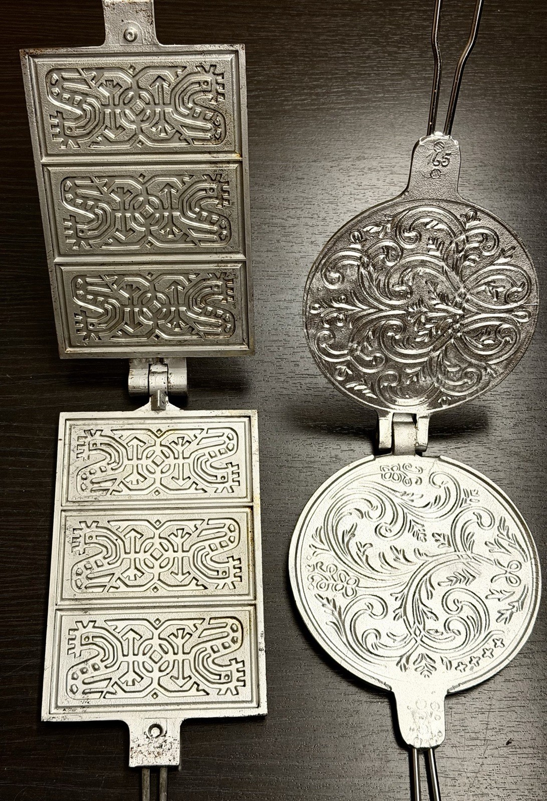 Vintage Høyang Aluminum Krumkake and Pizelle Mold Set Fantastic Condition
