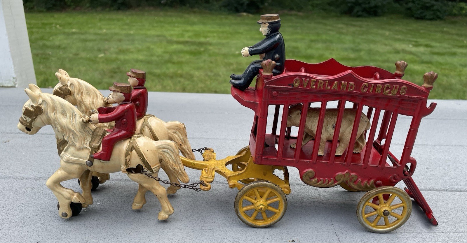Vintage 1950s Kenton Cast Iron Overland Circus Wagon Pull Toy (ALL PIECES)