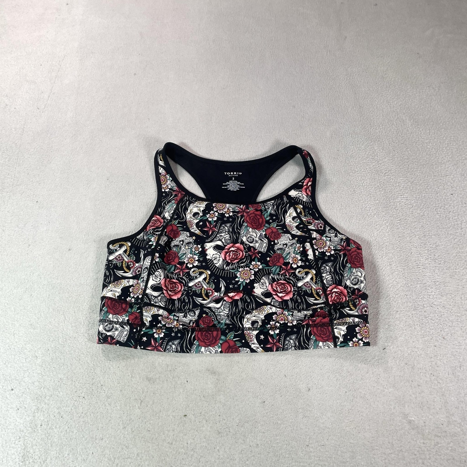 Torrid Sports Bra Womens 2 Tattoo Print Skull Floral Racerback Yoga Gym Top Run
